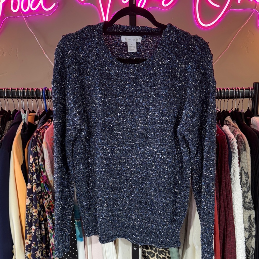 KEREN hart Blue Speckled Crew Neck Sweater